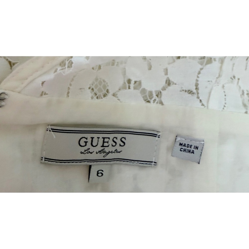 Guess Los Angeles Floral Ivory Lace Mini Dress Size 6 Puff Sleeve Deep V - Picture 9 of 10